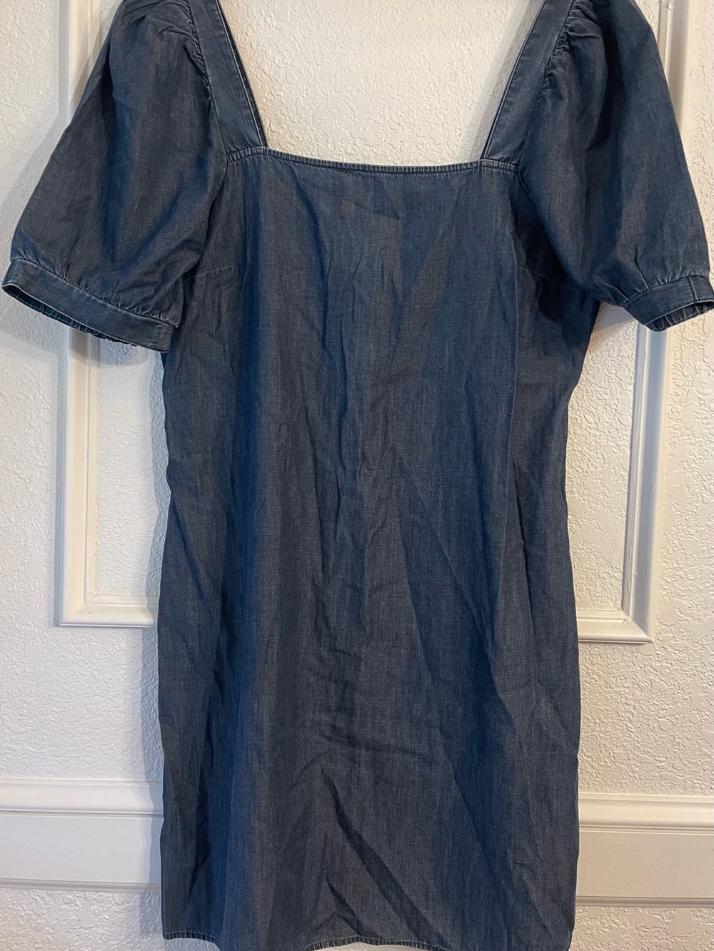 Express Dark Blue Denim Mini Dress with Puff Sleeves